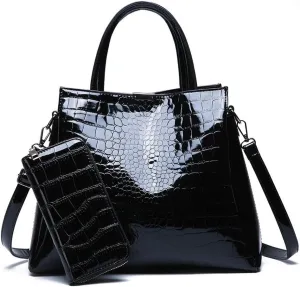 Women Handbags Top Handle Satchel Purse Shoulder Bag Briefcase Hobo Bag Set 2pcs (black)