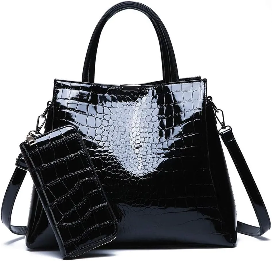 Women Handbags Top Handle Satchel Purse Shoulder Bag Briefcase Hobo Bag Set 2pcs (black)