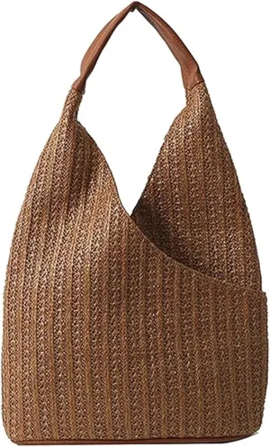 Women Large Straw Beach Bag, Handmade Woven Shoulder Bags, Summer Hobo Tote Handbag Purse for Beach, Vacation