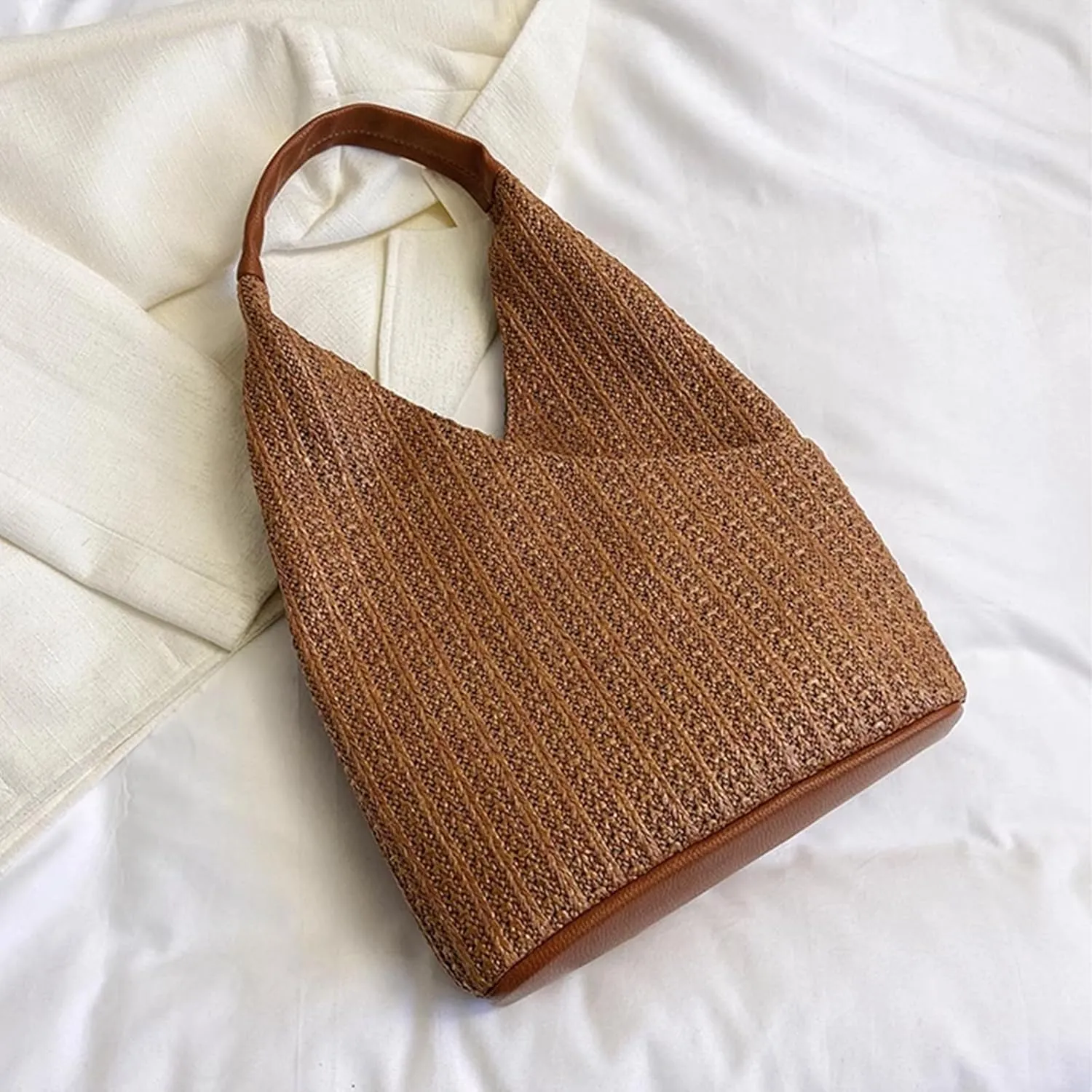 Women Large Straw Beach Bag, Handmade Woven Shoulder Bags, Summer Hobo Tote Handbag Purse for Beach, Vacation