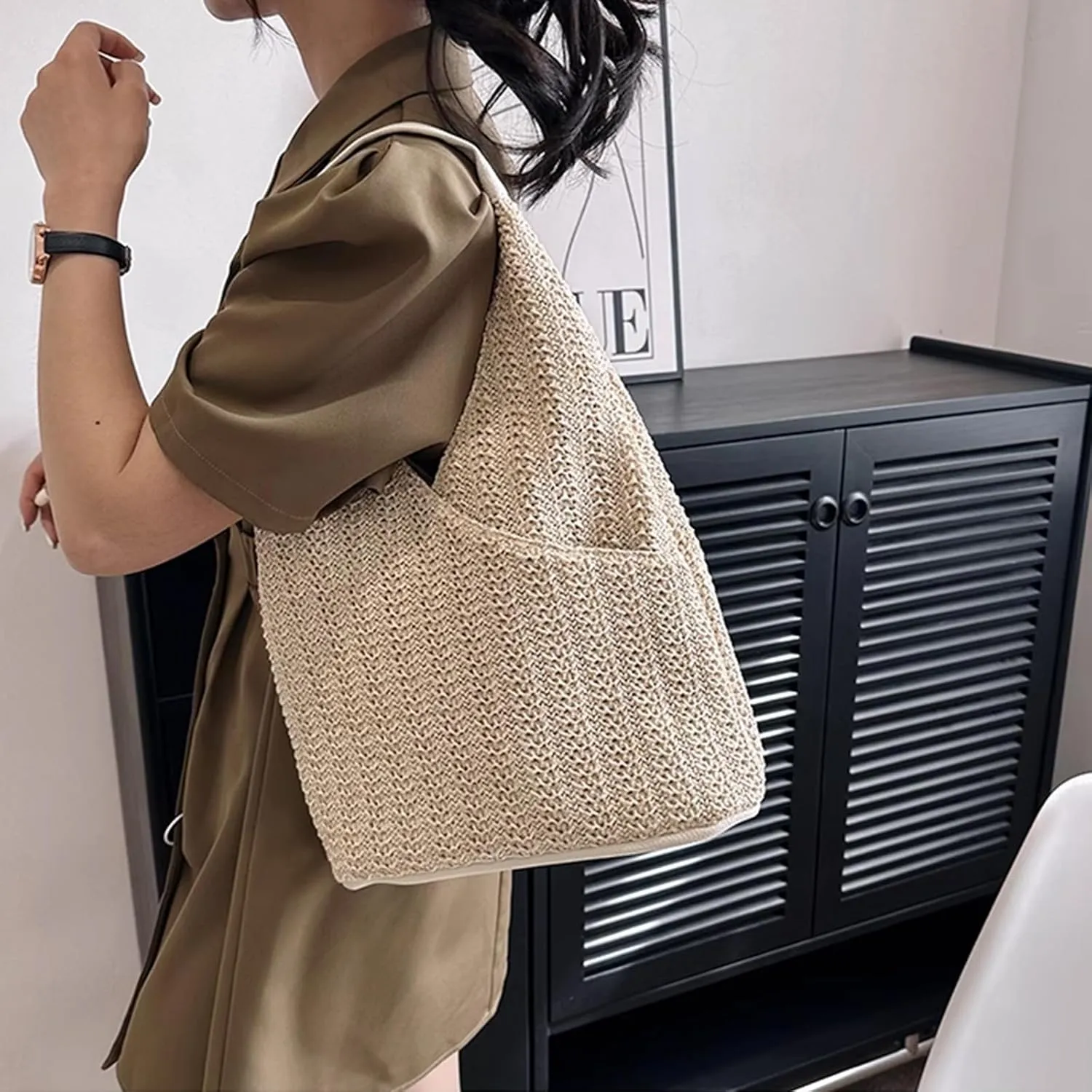 Women Large Straw Beach Bag, Handmade Woven Shoulder Bags, Summer Hobo Tote Handbag Purse for Beach, Vacation