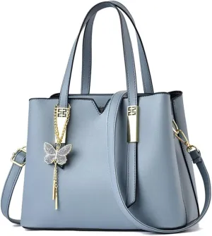 Women Leather Satchel Bags Top Handle Purse and Handbag Fashion Ladies Crossbody Bags Casual Tote Shoulder Bag (Blue)
