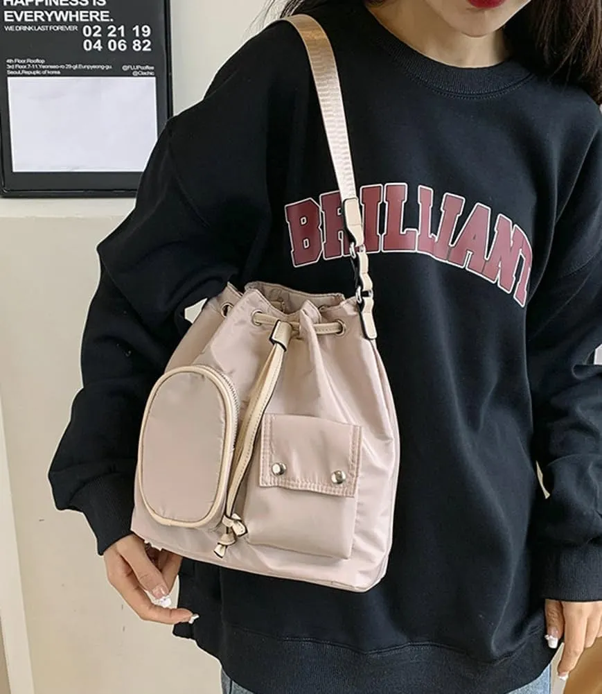 Women Nylon Hobo Bag Purse Canvas Shoulder Crossbody Bags Slouchy Casual Bucket Bag Tote Handbag Multi Pockets