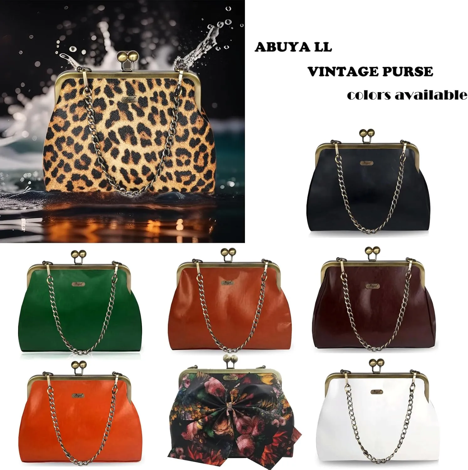 Women Small Retro Purse Vintage Top Handle Handbag Kiss Lock Shoulder Bag