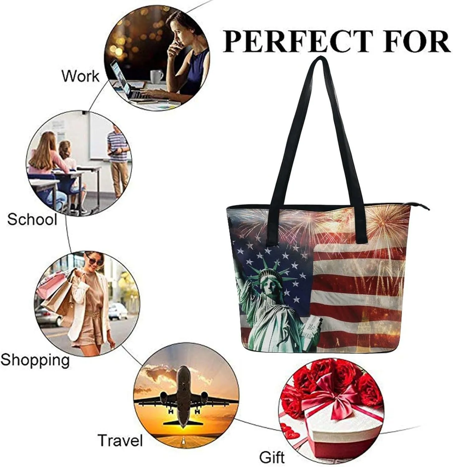 Women Tote Bags Casual Handbags PU Leather Shoulder Travel Bag