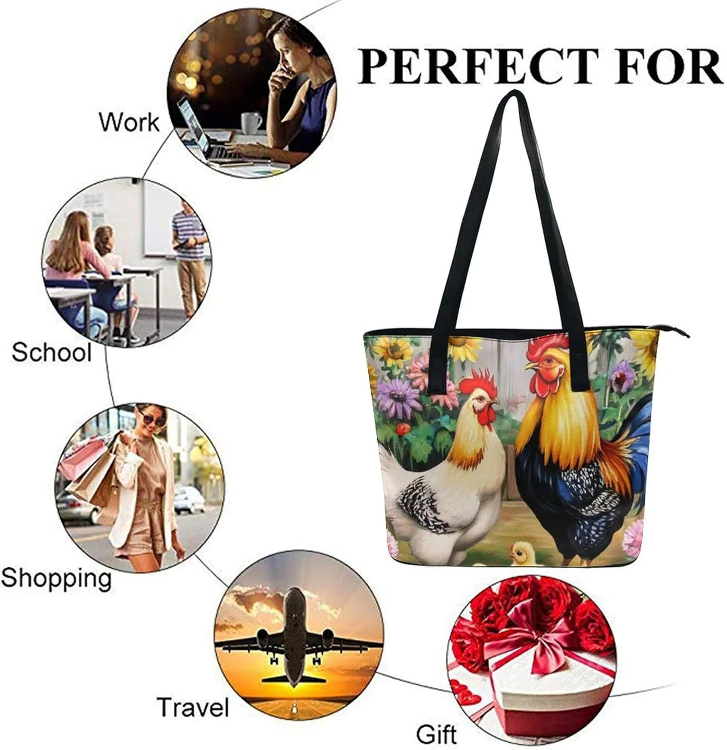 Women Tote Bags Casual Handbags PU Leather Shoulder Travel Bag