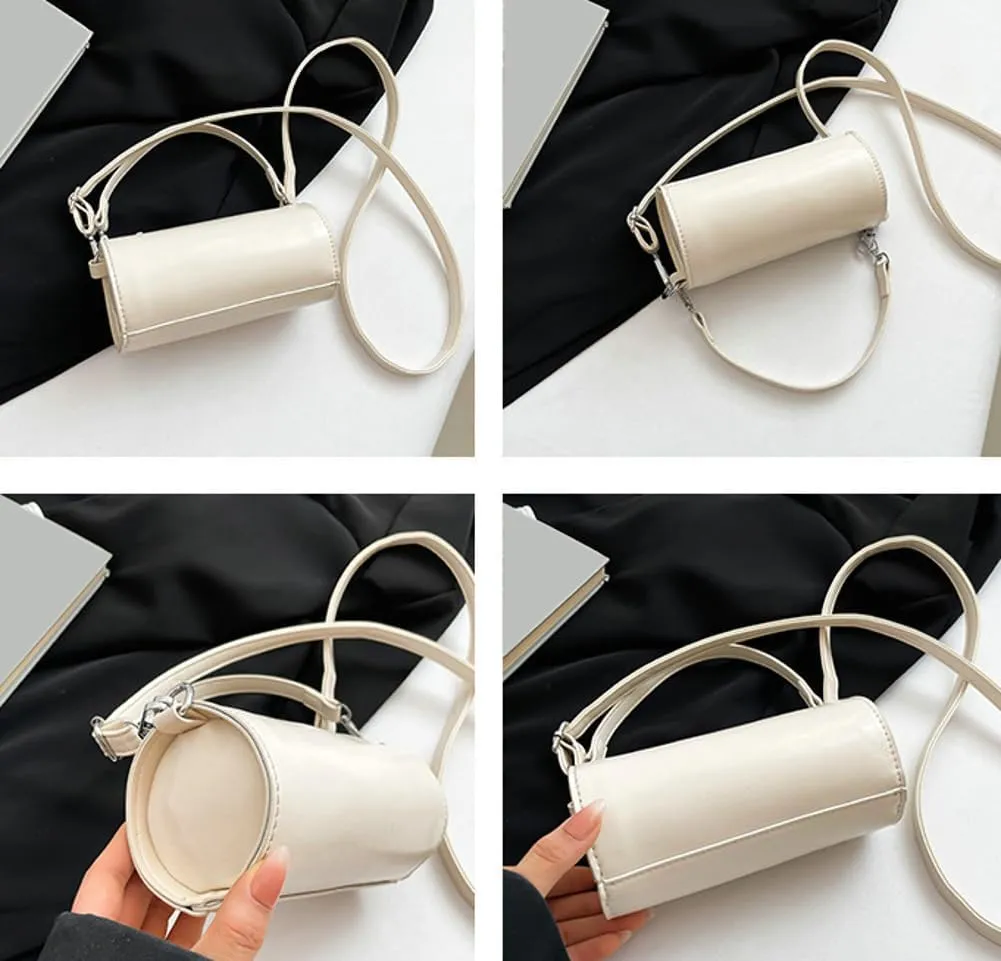 Womens Soft Pu Leather Purse Cute Cylinder Clutch Purses for Women Trendy Crossbody Bags for Women 2025 Sling Bag Handbags