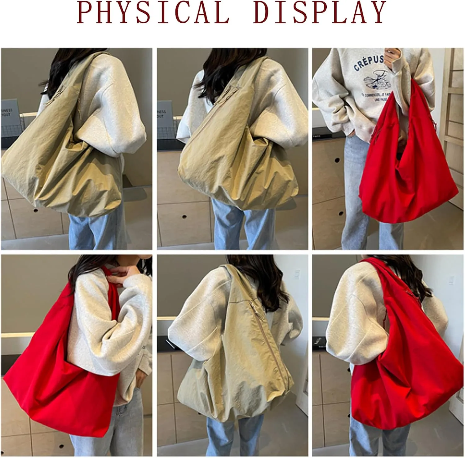 Women's solid textured draped tote bag, solid textured pleated tote bag, casual hobo bags travel sports bags