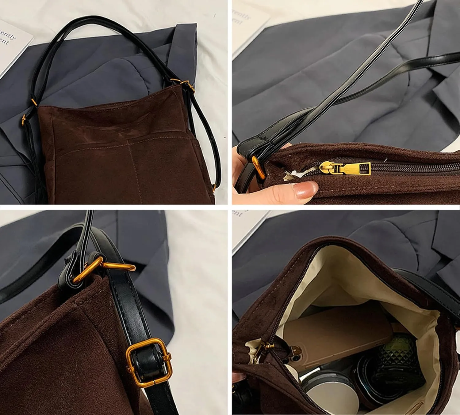 Womens Suede Hobo Bag Retro Suede Crossbody Purse Slouchy Suede Backpack Satchel Clutch Purse Office Tote Carryall