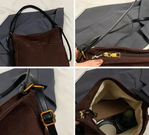 Womens Suede Hobo Bag Retro Suede Crossbody Purse Slouchy Suede Backpack Satchel Clutch Purse Office Tote Carryall