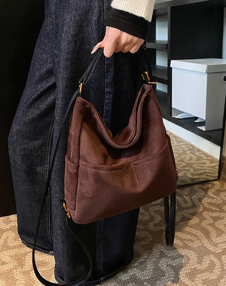 Womens Suede Hobo Bag Retro Suede Crossbody Purse Slouchy Suede Backpack Satchel Clutch Purse Office Tote Carryall