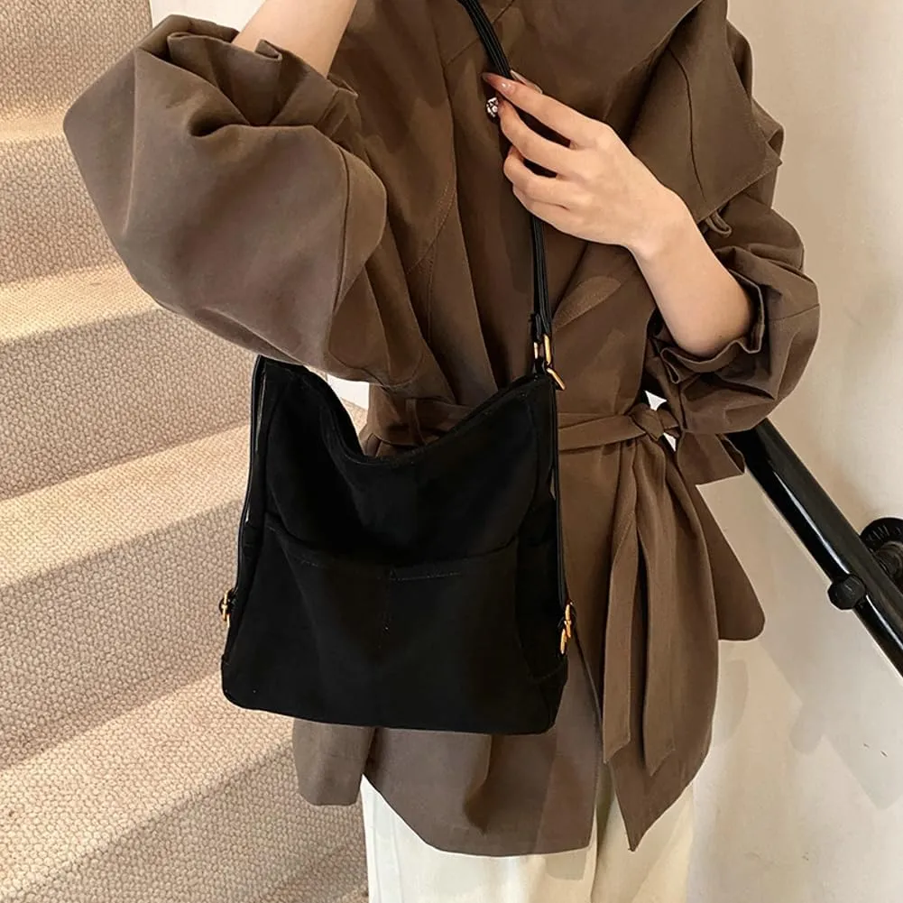 Womens Suede Hobo Bag Retro Suede Crossbody Purse Slouchy Suede Backpack Satchel Clutch Purse Office Tote Carryall