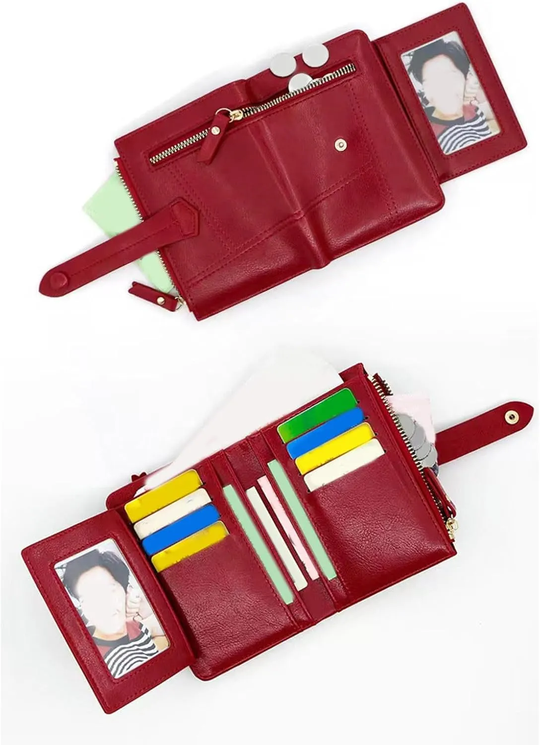 Womens Vintage Leather Wallets Zipper Purse for Travel Credit Card Holder Phone Organizer Leather Pocket Wallets