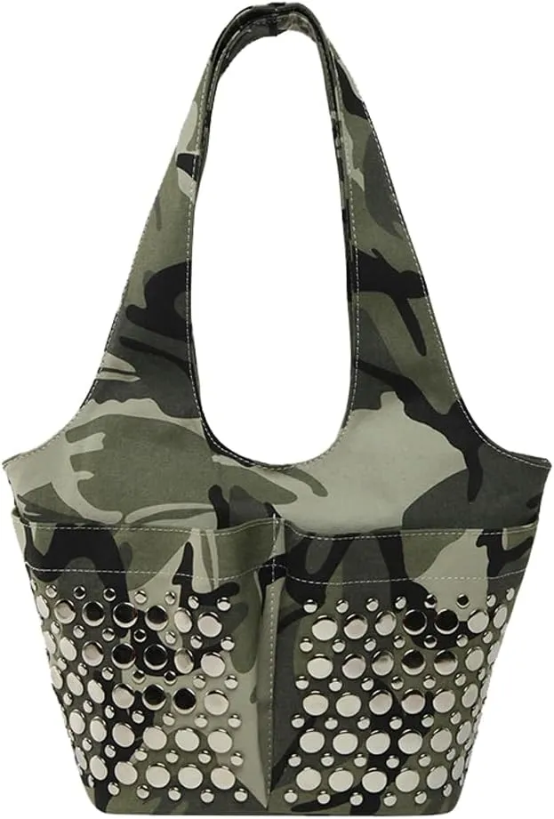 Y2k 90s Studded Hobo Bags Women PU Leather Punk Crescent Crossbody Purse Satchels Trendy Underarm Shoulder Tote Handbag