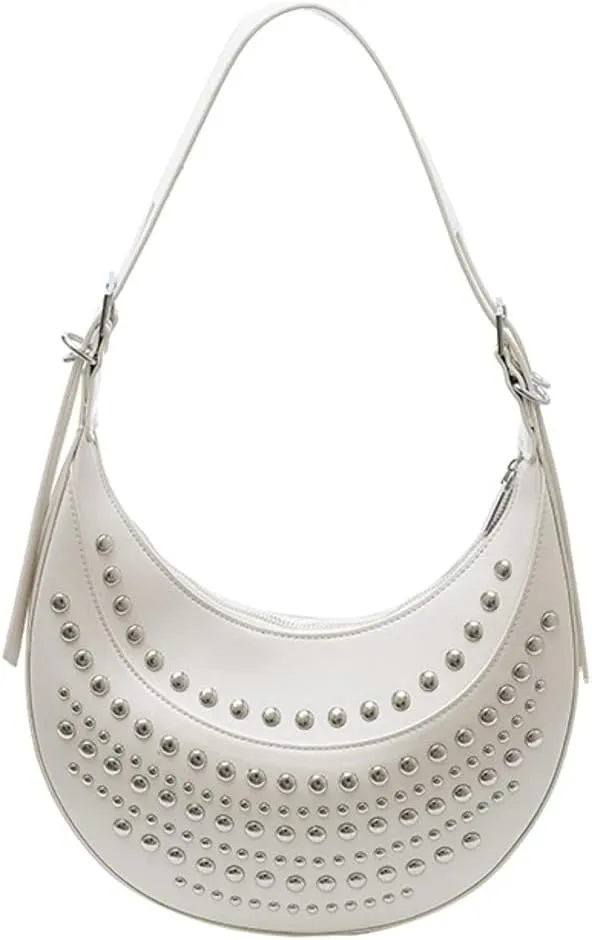 Y2k 90s Studded Hobo Bags Women PU Leather Punk Underarm Crescent Crossbody Purse Satchels Trendy Shoulder Tote Handbag