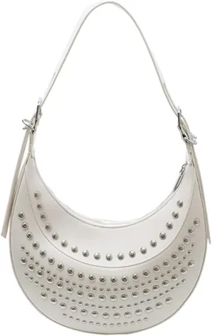 Y2k 90s Studded Hobo Bags Women PU Leather Punk Underarm Crescent Crossbody Purse Satchels Trendy Shoulder Tote Handbag