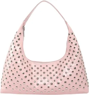 Y2k 90s Studded Hobo Bags Women Punk PU Leather Underarm Crescent Crossbody Purse Trendy Satchels Shoulder Tote Handbag