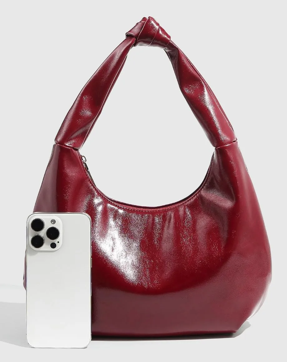 Y2k Crescent Hobo Bags Women 90s PU Leather Knot Underarm Shoulder Bag Cute Trendy Crossbody Purse Retro Tote Handbag