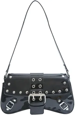 Y2k Crescent Hobo Bags Women 90s PU Leather Punk Underarm Shoulder Bag Cute Trendy Crossbody Purse Retro Tote Handbag