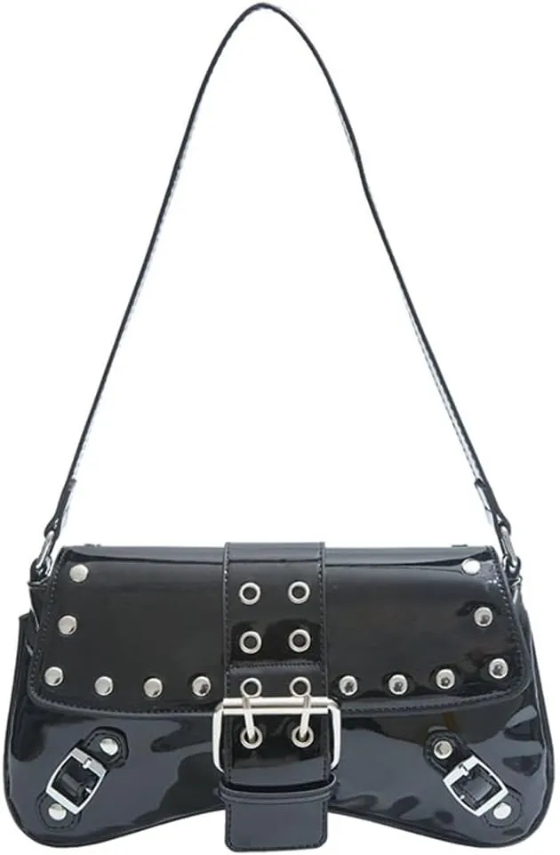 Y2k Crescent Hobo Bags Women 90s PU Leather Punk Underarm Shoulder Bag Cute Trendy Crossbody Purse Retro Tote Handbag