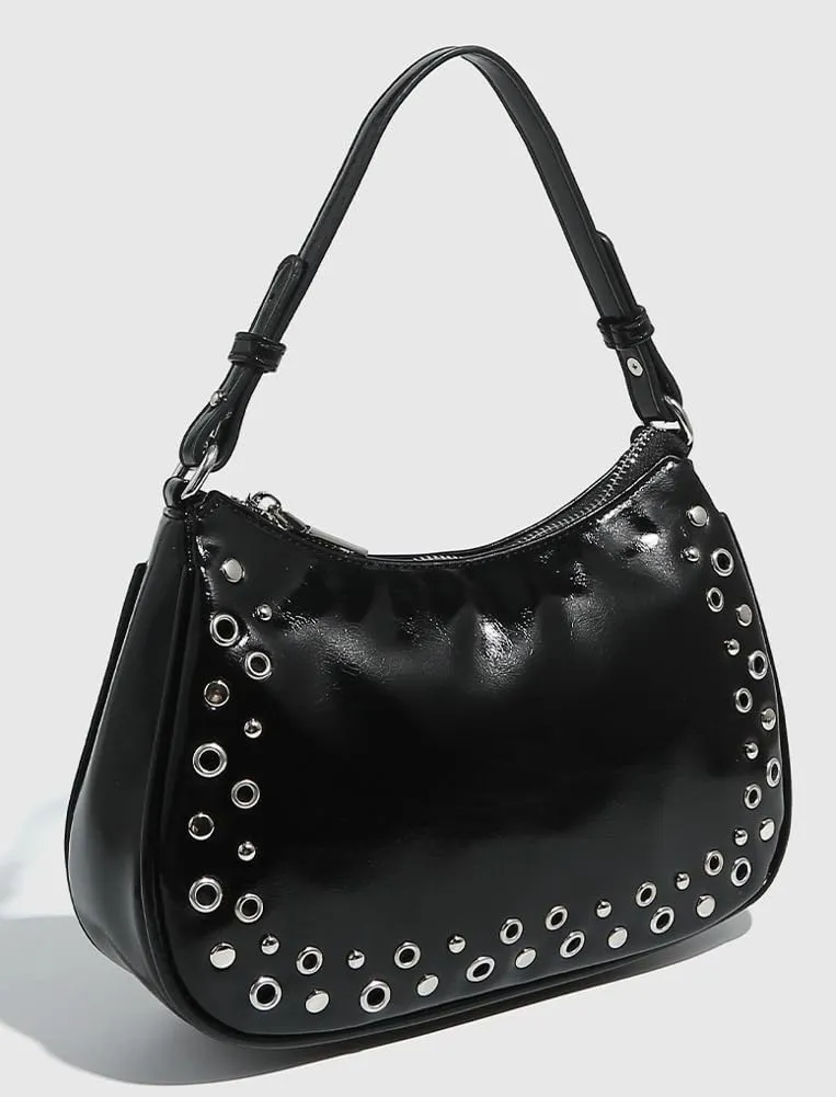 Y2k Crescent Hobo Bags Women 90s Trendy Studded PU Leather Shoulder Satchels Crossbody Purse Punk Underarm Tote Handbag