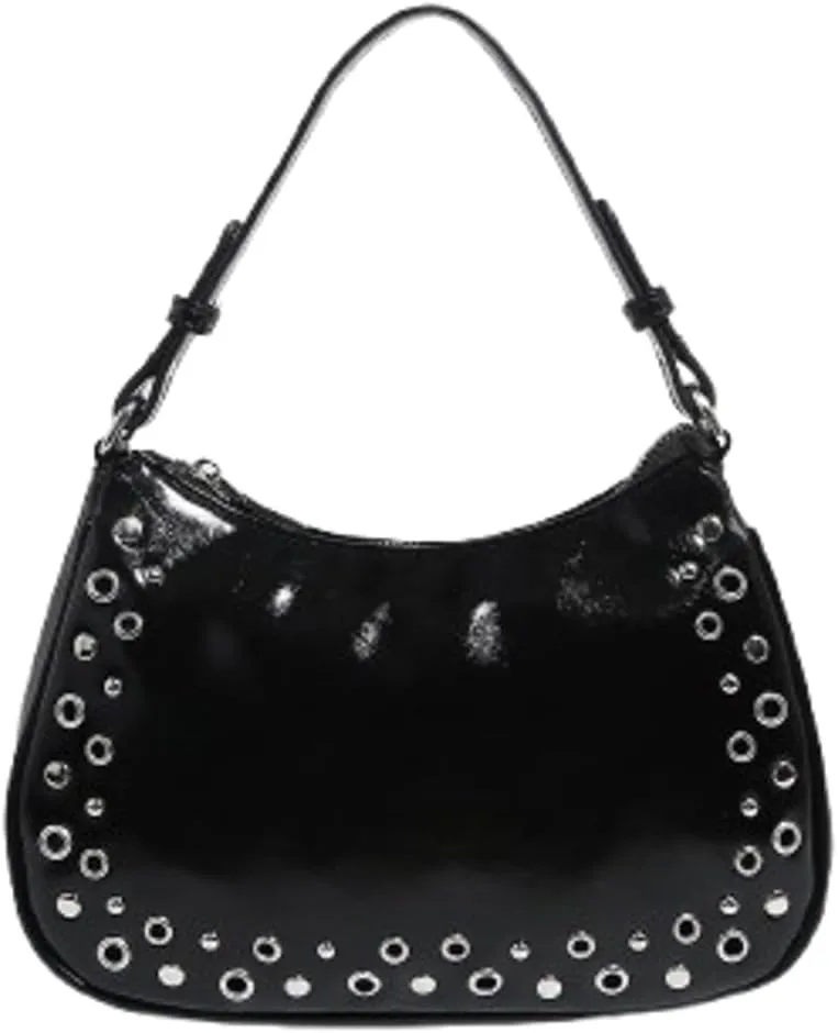 Y2k Crescent Hobo Bags Women 90s Trendy Studded PU Leather Shoulder Satchels Crossbody Purse Punk Underarm Tote Handbag
