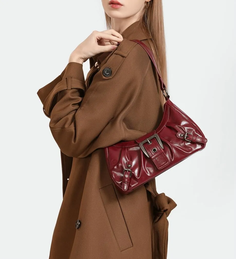 Y2k Hobo Bags Women 90s PU Leather Underarm Crescent Shoulder Bag Trendy Red Punk Crossbody Purse Slouchy Tote Handbag