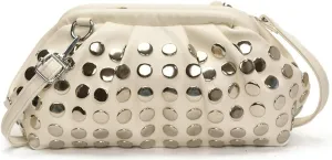 Y2k Studded Crescent Crossbody Purse Hobo Bags Women 90s Trendy Shoulder Satchels PU Leather Punk Underarm Tote Handbag