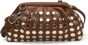 Y2k Studded Crescent Crossbody Purse Hobo Bags Women 90s Trendy Shoulder Satchels PU Leather Punk Underarm Tote Handbag