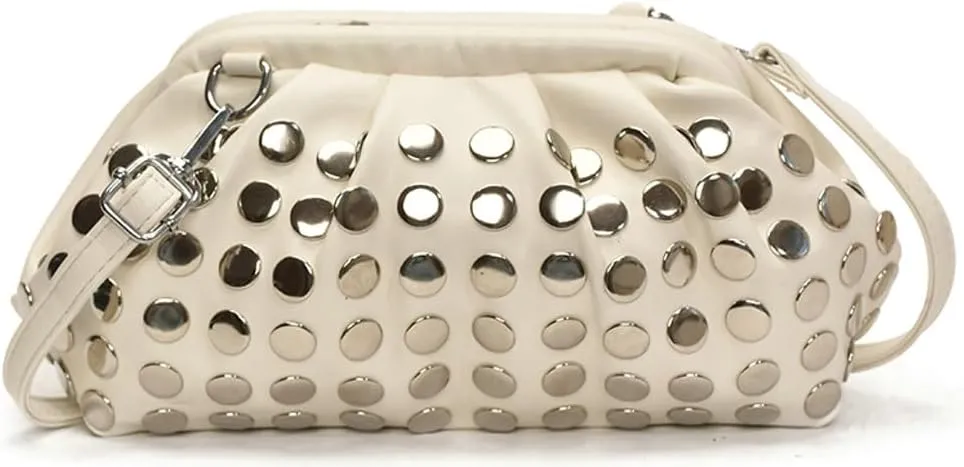 Y2k Studded Crescent Crossbody Purse Hobo Bags Women 90s Trendy Shoulder Satchels PU Leather Punk Underarm Tote Handbag