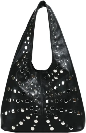Y2k Studded Crescent Crossbody Purse Women 90s PU Leather Hobo Bags Trendy Shoulder Satchels Punk Underarm Tote Handbag