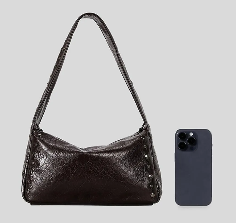 Y2k Studded Hobo Bags Women Trendy Punk 90s PU Leather Underarm Crescent Crossbody Purse Shoulder Satchels Tote Handbag