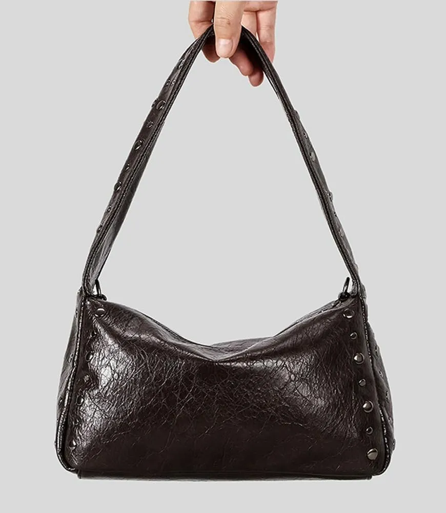 Y2k Studded Hobo Bags Women Trendy Punk 90s PU Leather Underarm Crescent Crossbody Purse Shoulder Satchels Tote Handbag