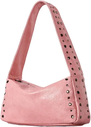 Y2k Studded Hobo Bags Women Trendy Punk 90s PU Leather Underarm Crescent Crossbody Purse Shoulder Satchels Tote Handbag