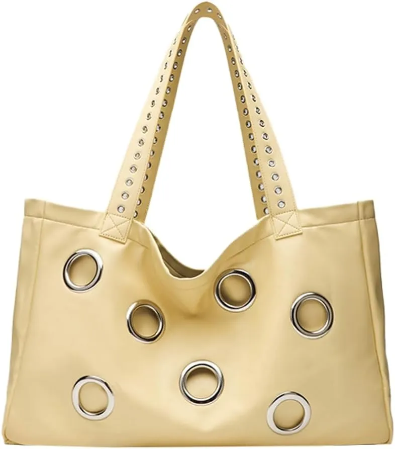 Y2k Studded Tote Hobo Bags Women 90s PU Leather Crescent Crossbody Purse Trendy Shoulder Satchels Punk Underarm Handbag