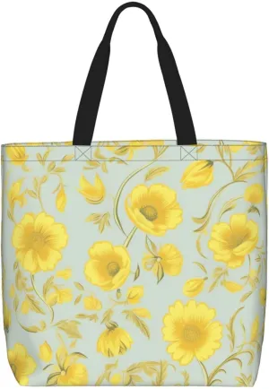 Yellow flower Tote Bag for Women Hobo Handbags with Zipper Large Shoulder Bag Shopping Bags Travel Purse