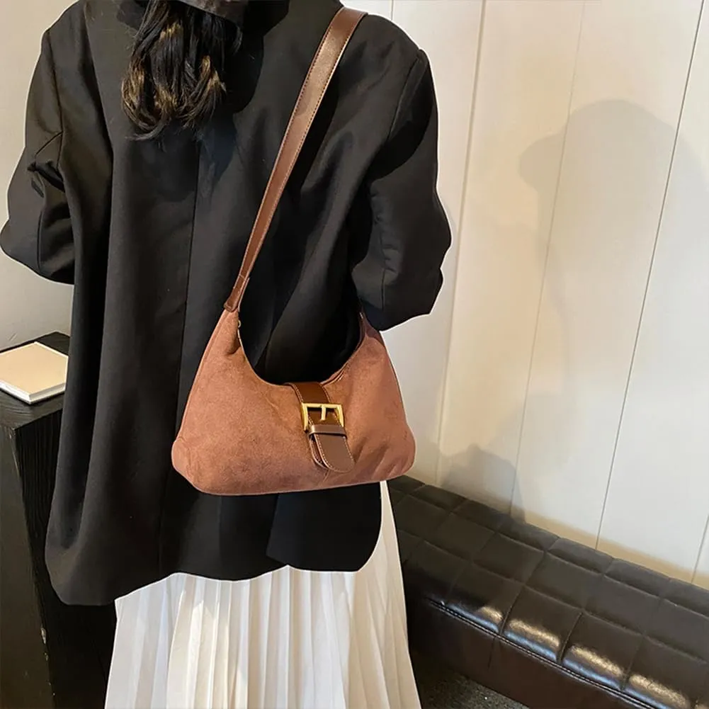 YFGBCX Suede Tote Bag for Women,Casual Hobo Bag,Women's Fashion Shoulder Bag,Brown Faux Suede Tote,Purse,Saddle Bag