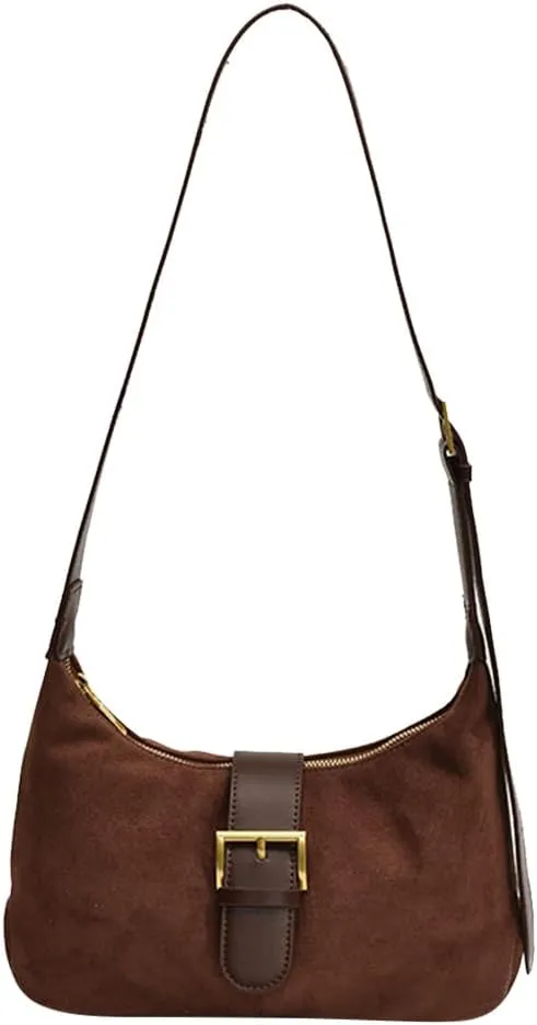 YFGBCX Suede Tote Bag for Women,Casual Hobo Bag,Women's Fashion Shoulder Bag,Brown Faux Suede Tote,Purse,Saddle Bag