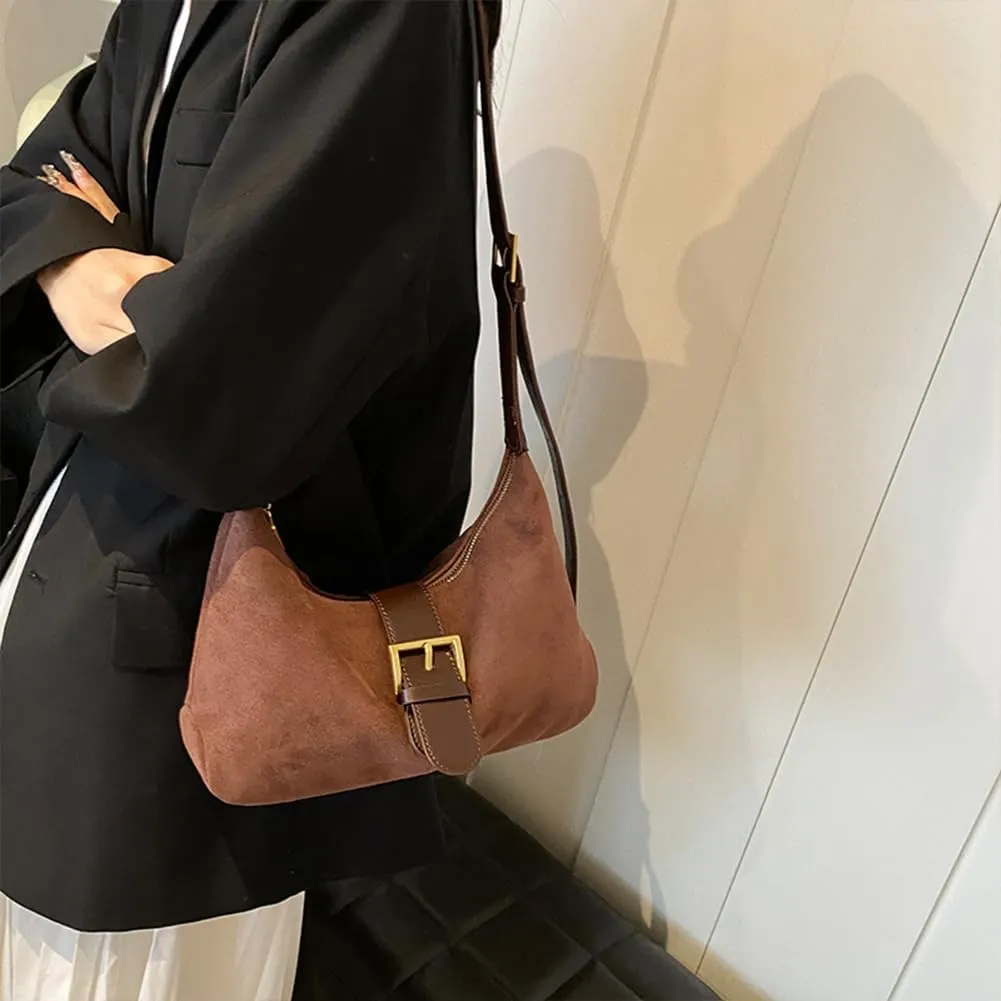 YFGBCX Suede Tote Bag for Women,Casual Hobo Bag,Women's Fashion Shoulder Bag,Brown Faux Suede Tote,Purse,Saddle Bag