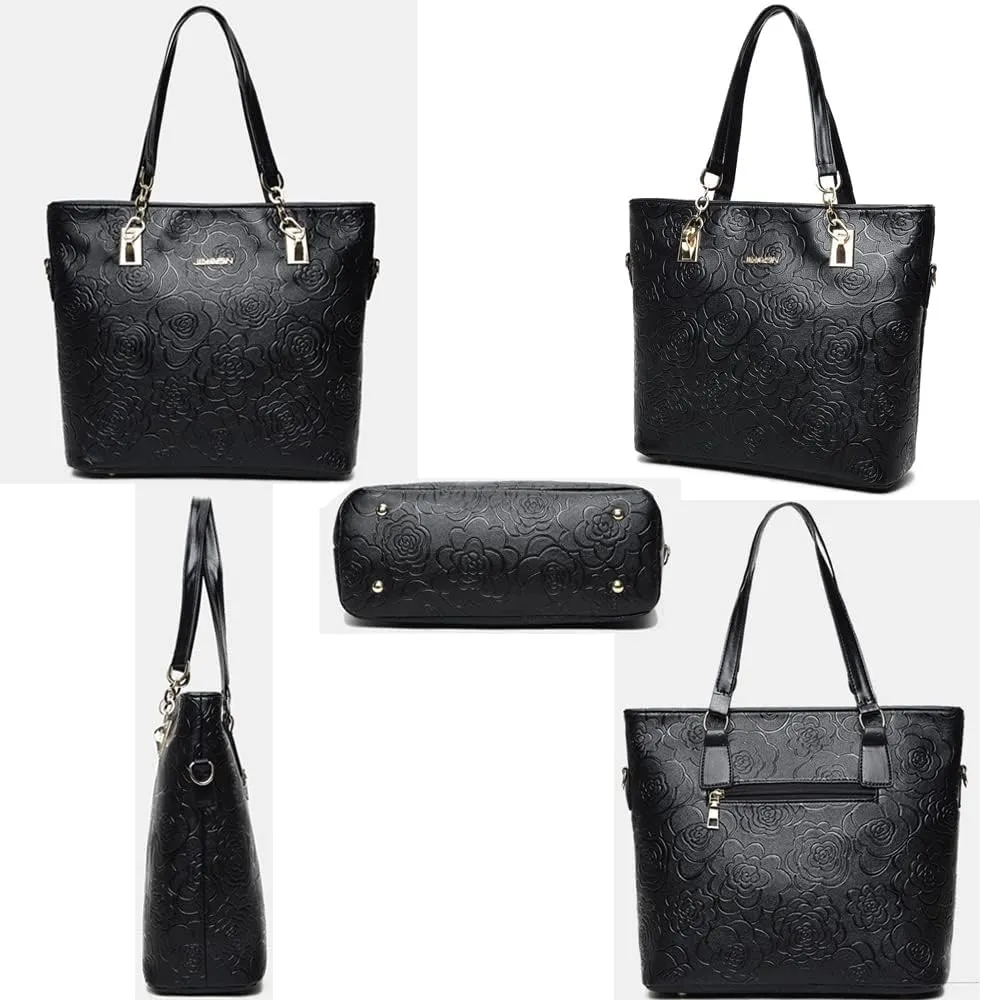 ZiMing Women Handbags Set 6Pcs Floral Print Leather Purses Tote Bags Top Handle Handbag Satchel Shoulder Crossbody Bag Wallet