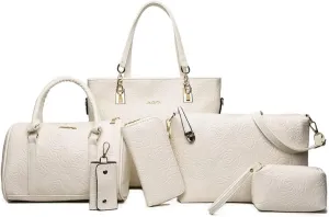 ZiMing Women Handbags Set 6Pcs Floral Print Leather Purses Tote Bags Top Handle Handbag Satchel Shoulder Crossbody Bag Wallet
