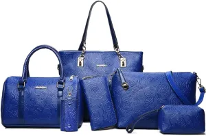 ZiMing Women Handbags Set 6Pcs Floral Print Leather Purses Tote Bags Top Handle Handbag Satchel Shoulder Crossbody Bag Wallet