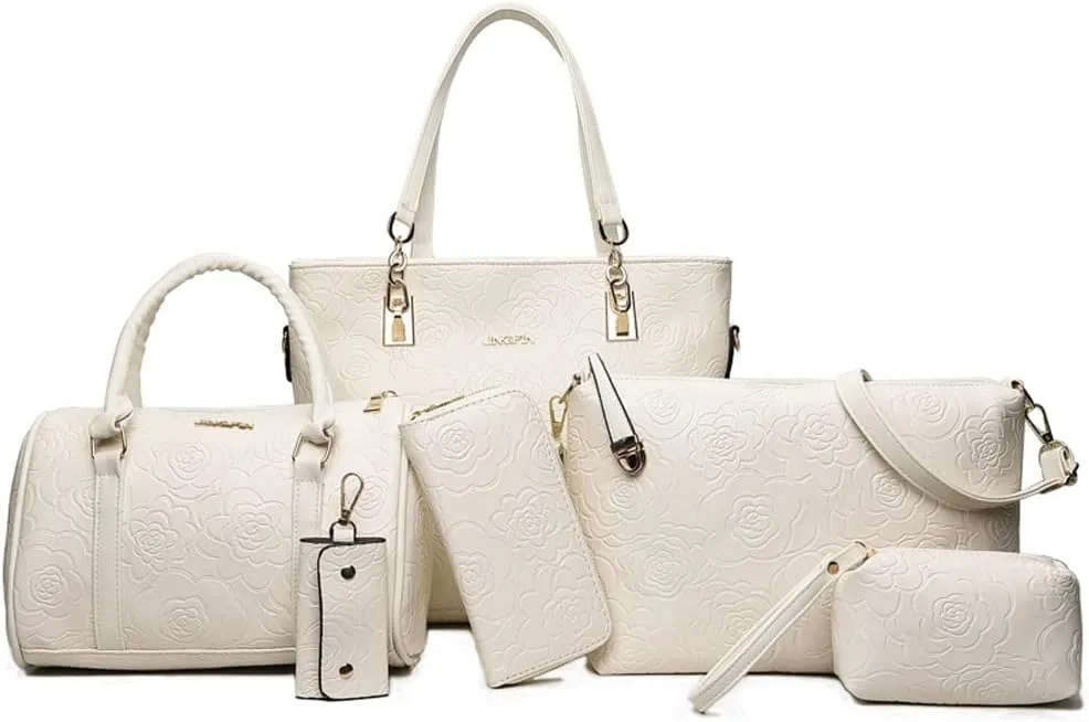ZiMing Women Handbags Set 6Pcs Floral Print Leather Purses Tote Bags Top Handle Handbag Satchel Shoulder Crossbody Bag Wallet