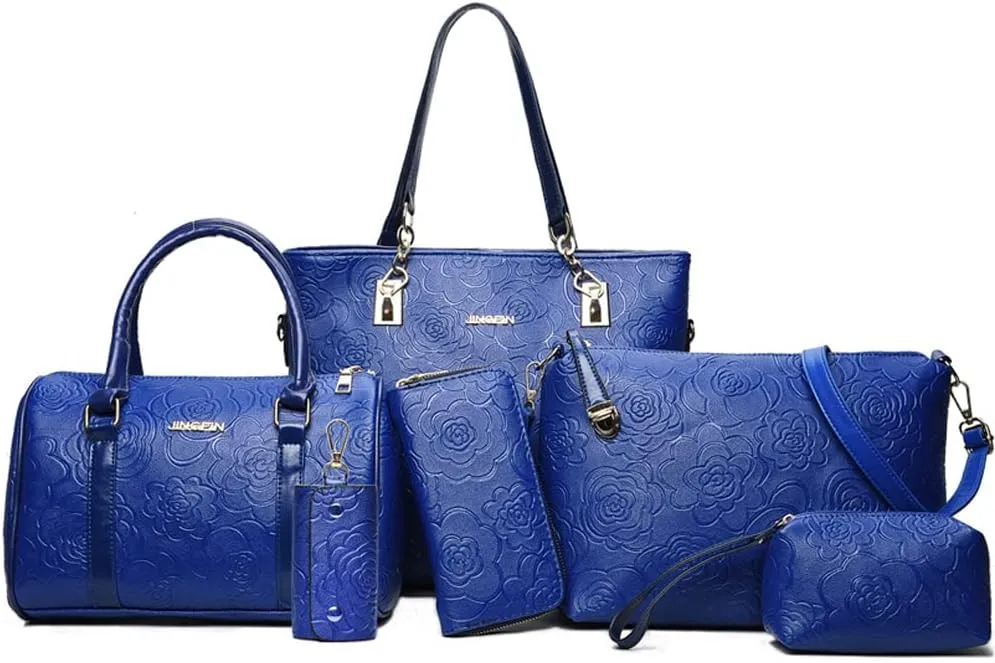 ZiMing Women Handbags Set 6Pcs Floral Print Leather Purses Tote Bags Top Handle Handbag Satchel Shoulder Crossbody Bag Wallet