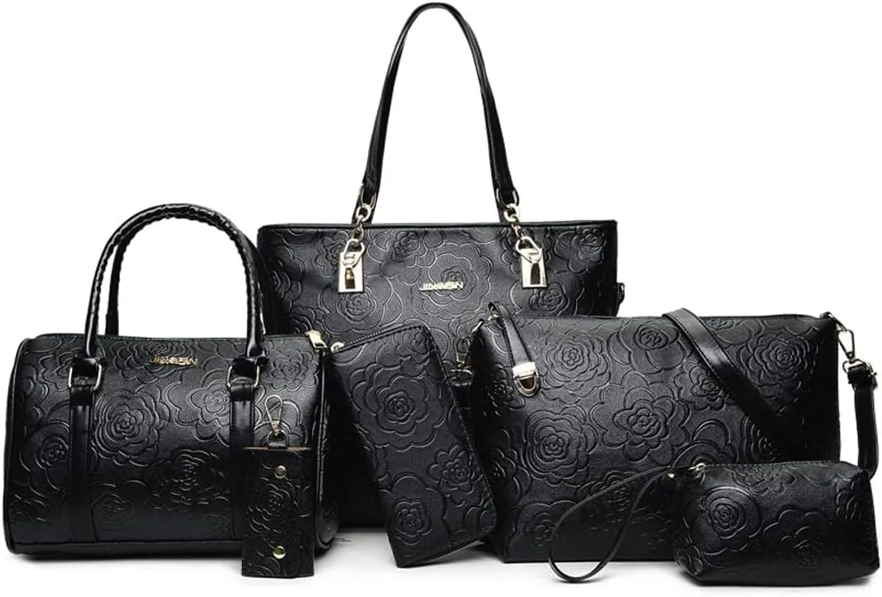 ZiMing Women Handbags Set 6Pcs Floral Print Leather Purses Tote Bags Top Handle Handbag Satchel Shoulder Crossbody Bag Wallet
