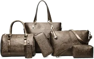 ZiMing Women Handbags Set 6Pcs Floral Print Leather Purses Tote Bags Top Handle Handbag Satchel Shoulder Crossbody Bag Wallet